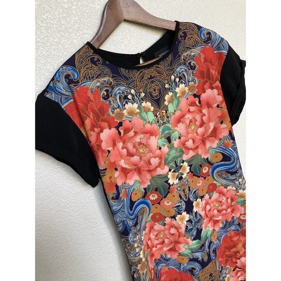 MINKPINK small multicolor boho tshirt dress short sleeve asian floral mini - Picture 2 of 3